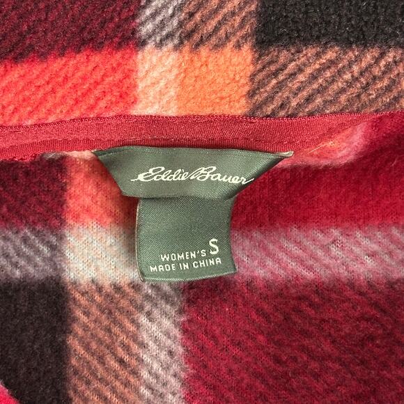 Eddie Bauer Red Plaid Half Zip Sweater Fleece Pullover Womens Size Small Winter - Picture 7 of 9